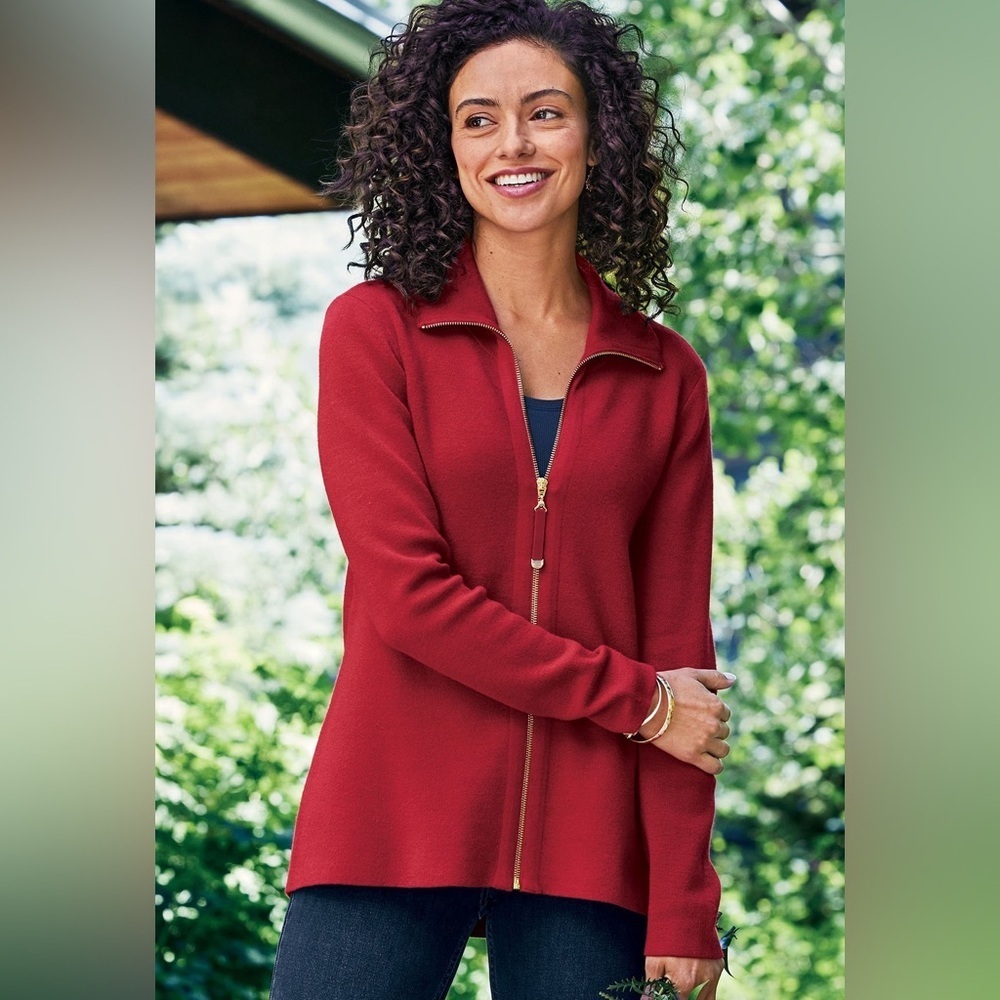Soft Surroundings Meria Zip Red Soft Cardi